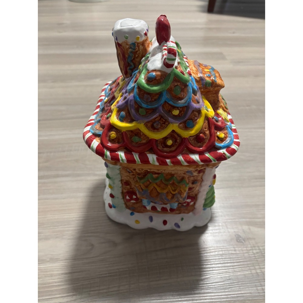 Vintage Christmas Gingerbread House Ceramic Cookie Jar Holiday Decor Multicolor - Picture 4 of 12